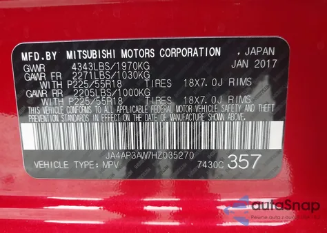 2017 Mitsubishi Outlander Sport 2.4 Se from USA, damaged, VIN JA4AP3AW7HZ035270